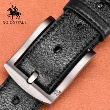 Load image into Gallery viewer, NO.ONEPAUL Genuine Leather For Men High Quality Black Buckle Jeans Belt Cowskin Casual Belts Business Belt Cowboy waistband
