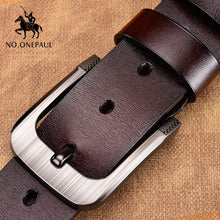 Load image into Gallery viewer, NO.ONEPAUL Genuine Leather For Men High Quality Black Buckle Jeans Belt Cowskin Casual Belts Business Belt Cowboy waistband
