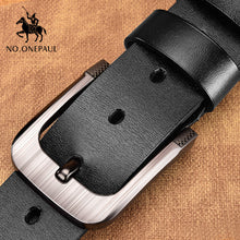 Load image into Gallery viewer, NO.ONEPAUL Genuine Leather For Men High Quality Black Buckle Jeans Belt Cowskin Casual Belts Business Belt Cowboy waistband
