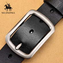 Load image into Gallery viewer, NO.ONEPAUL Genuine Leather For Men High Quality Black Buckle Jeans Belt Cowskin Casual Belts Business Belt Cowboy waistband
