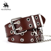 Load image into Gallery viewer, NO.ONEPAUL women belt Genuine Leather New Punk style fashion Pin Buckle jeans Decorative Belt Chain luxury brand belts for women
