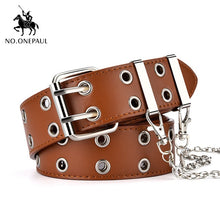 Load image into Gallery viewer, NO.ONEPAUL women belt Genuine Leather New Punk style fashion Pin Buckle jeans Decorative Belt Chain luxury brand belts for women
