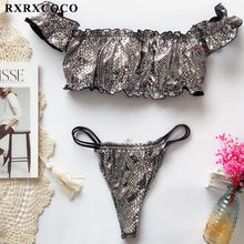 Load image into Gallery viewer, RXRXCOCO Ruffle Swimwear Women Short Sleeve Swimsuit Female Tie Side High Cut Biquini Bath Suit Bandeau Bikini Floral Swimwear
