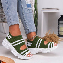 Load image into Gallery viewer, new women summer vulcanize shoes striped thick bottom sports fish mouth shoes casual slip on ladies plus size 43 shoes sneakers
