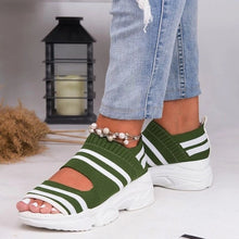 Load image into Gallery viewer, new women summer vulcanize shoes striped thick bottom sports fish mouth shoes casual slip on ladies plus size 43 shoes sneakers
