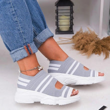 Load image into Gallery viewer, new women summer vulcanize shoes striped thick bottom sports fish mouth shoes casual slip on ladies plus size 43 shoes sneakers
