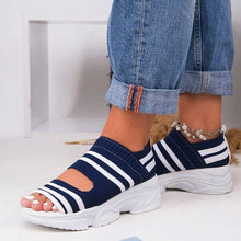 Load image into Gallery viewer, new women summer vulcanize shoes striped thick bottom sports fish mouth shoes casual slip on ladies plus size 43 shoes sneakers
