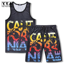 Load image into Gallery viewer, New Fashion Men Summer Breathable Sleeveless Vest Tops Elastic Shorts 2pcs Set Beach Wear Jogging Tracksuit Letters Printed Sets
