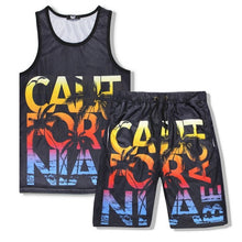 Load image into Gallery viewer, New Fashion Men Summer Breathable Sleeveless Vest Tops Elastic Shorts 2pcs Set Beach Wear Jogging Tracksuit Letters Printed Sets
