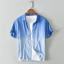 Load image into Gallery viewer, Top quality 2020 Summer New style Mens short sleeve linen shirts Casual lapel striped mens shirts Fashion male cotton tops
