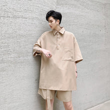 Load image into Gallery viewer, Men 2 Pieces Sets (shirt+shorts) Loose Short Sleeve Shirt Male Pullover Japan Karajuku Streetwear Retro Fashion Shirts
