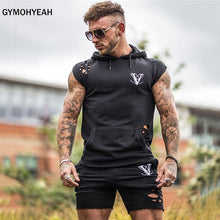Load image into Gallery viewer, GYMOHYEAH New Fashion Men Set Short Sleeve Hoodies+shorts Set Male Tracksuit Outdoors Suit Men's Gyms Set Casual Sportswear Suit
