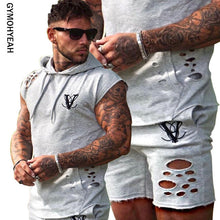 Load image into Gallery viewer, GYMOHYEAH New Fashion Men Set Short Sleeve Hoodies+shorts Set Male Tracksuit Outdoors Suit Men's Gyms Set Casual Sportswear Suit
