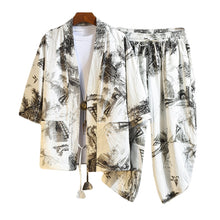 Load image into Gallery viewer, 2019 Summer Fashion Floral Print Open Stitch Men Shorts Set Man Short Sleeve Shirts Men Clothing Male Tracksuit Cropped Trousers
